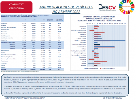 MATRICULACIONES DE VEHÍCULOS NOVIEMBRE 2022