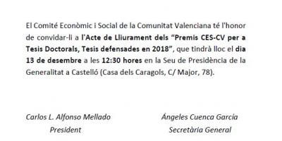 Acte de Lliurament dels Premis CES-CV per a Tesis Doctorals, Tesis defensades en 2018